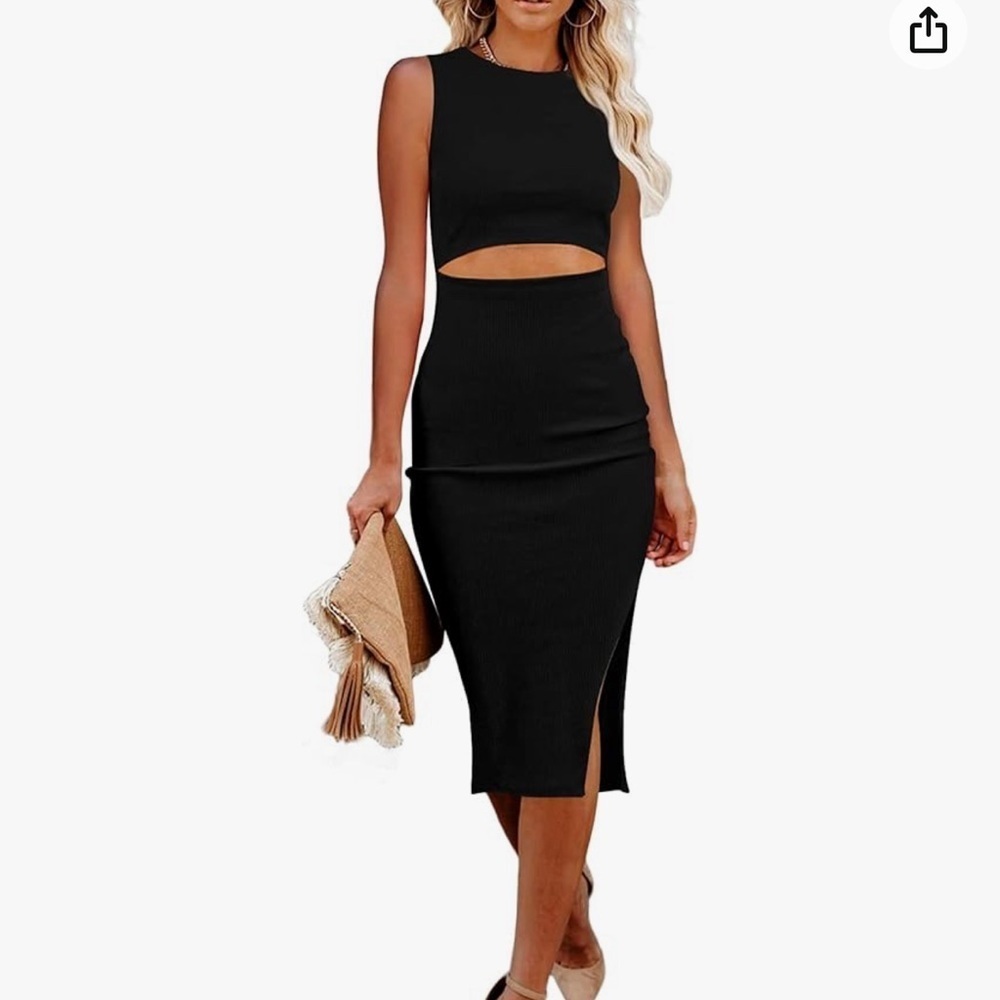 Ribbed cut out Black midi dress medium